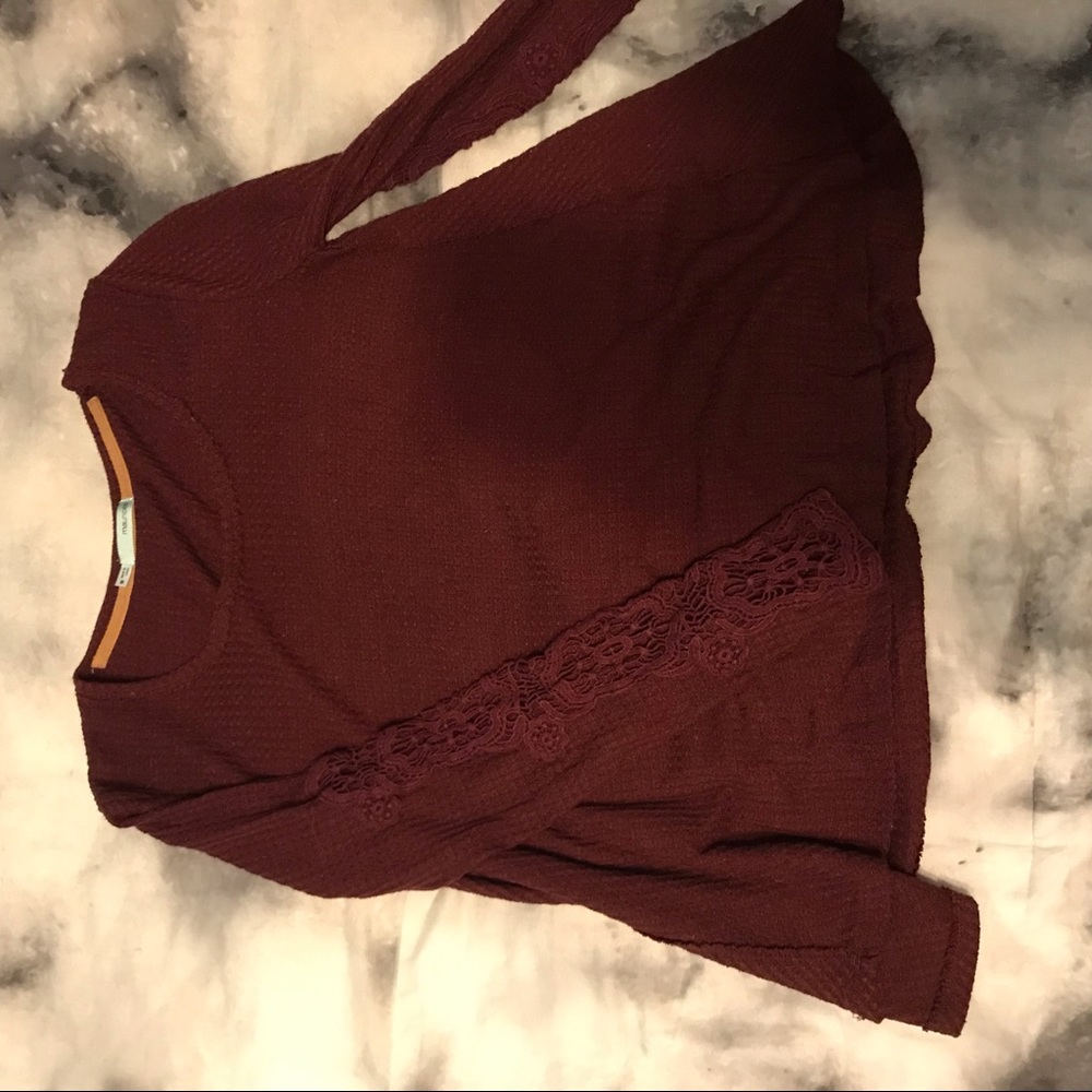 Red Lace Sleeve Top
